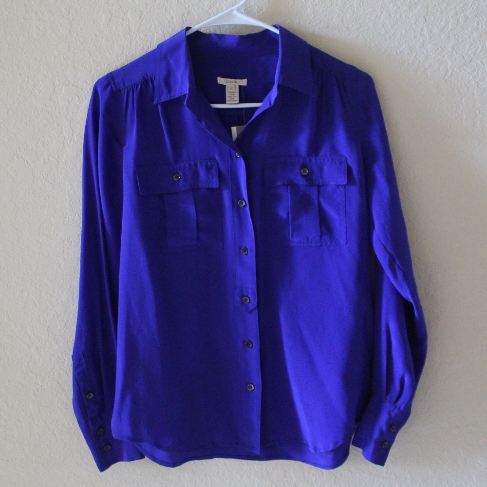 NWT J.CREW 100% SILK BUTTON DOWN